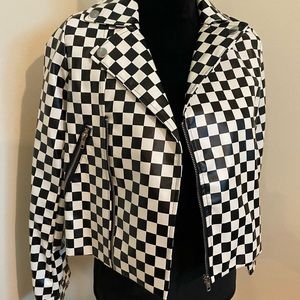 Checkerboard Faux Leather Moto Jacket 🖤🤍